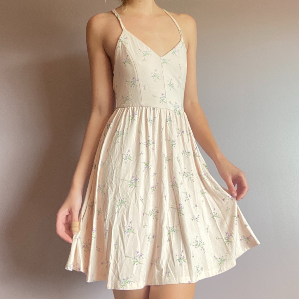 pastel pink floral mini dress